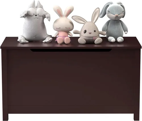 Vista 4 de Cofre de juguetes de madera, caja de juguetes para niños, muebles para sala de juegos, banco con tapa con bisagras de seguridad, organizador