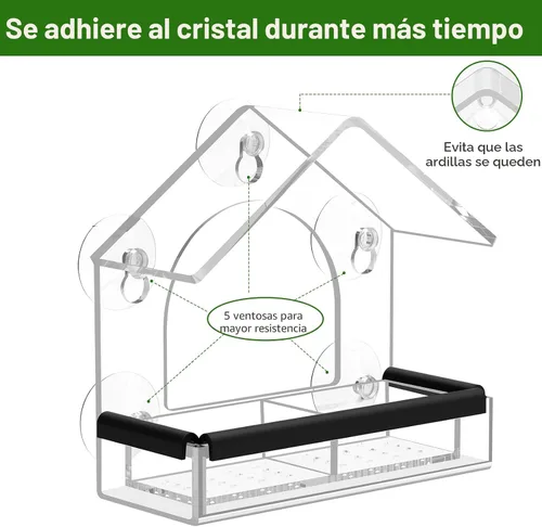 Vista 3 de Comedero de pájaros para ventana transparente con 5 ventosas extra fuertes, comederos de acrílico resistentes y duraderos DY-SKTY para ver pájaros