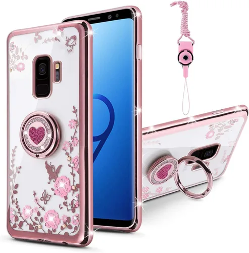 Vista 14 de Funda para Samsung Galaxy S9, Galaxy S9 para mujer, con purpurina, suave, elegante, transparente, TPU de lujo, linda funda protectora con correa