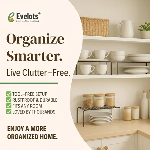 Vista 8 de Evelots Organizador de estantes de alambre para armario de cocina, paquete de 4 elevadores de metal grandes y resistentes, duplica tu espacio