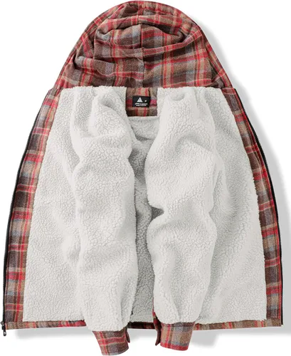 Vista 3 de V VALANCH Chaqueta de franela para hombre con capucha, manga larga, abrigo a cuadros con cremallera, sudadera gruesa con 4 bolsillos