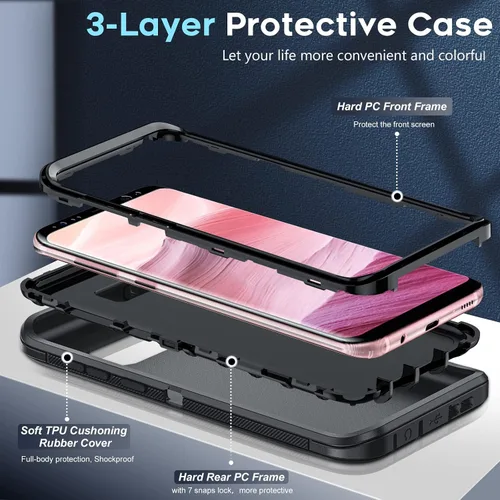 Vista 3 de LeYi Funda compatible con Galaxy S8: no compatible con S8 Plus: cubierta exterior de goma 3 en 1 de cuerpo completo a prueba de golpes, resistente