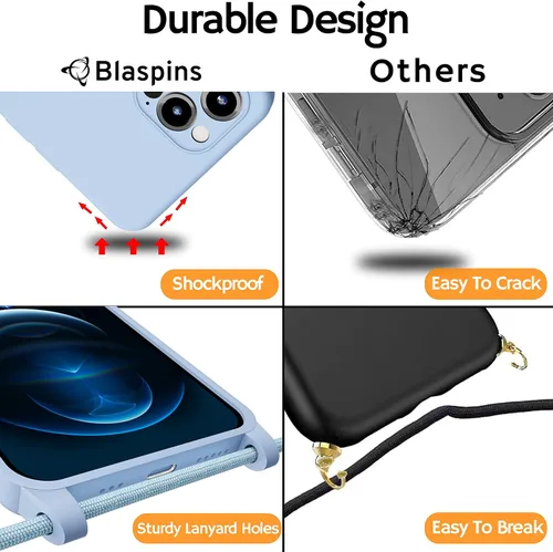 Vista 9 de Funda cruzada para iPhone 12 Mini, cuerda ajustable, correa de hombro para el cuello, correa desmontable, funda protectora de silicona a prueba