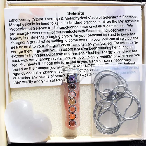 Vista 6 de Zenergy Gems CHARGED Colgante perfecto de cristal natural del Himalaya de 7 chakras + cadena de plata de 20 pulgadas + corazón de carga de selenita