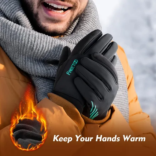 Vista 2 de FREETOO Waterproof Winter Gloves with Fleece Lining for Cold Weather for Men, Windproof Touchscreen Warm Gloves for Snow Running Cycling Driving