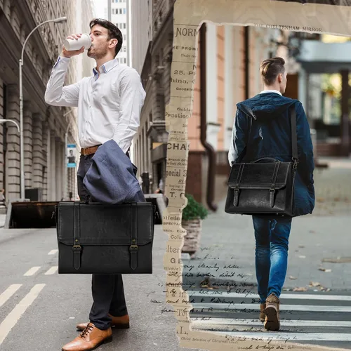 Vista 2 de Bolso de mensajero IGOLUMON para hombres de 15.6 pulgadas, bolso de cuero vintage impermeable para computadora, maletín para hombres, bolso grande
