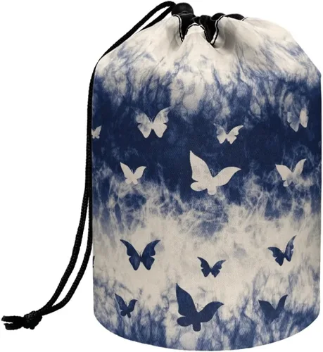Vista 8 de Poceacles Bolsas de maquillaje con cordón para mujer, bolsa de cosméticos de viaje, multifuncional, bolsa de almacenamiento, Margarita azul
