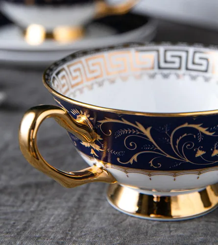 Vista 4 de TFE's - Juego de taza de té y platillo, 6 piezas de porcelana de hueso con diseño vintage, juego de taza de café y taza de espresso para cualquier
