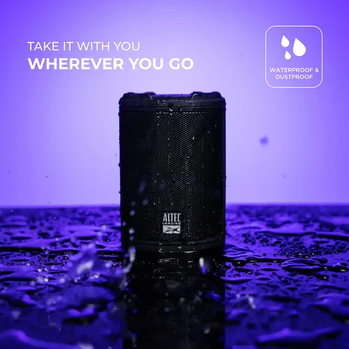 Vista 4 de Altec Lansing - Altavoz Bluetooth inalámbrico HydraMotion con sonido de 360 grados, impermeable IP67 portátil para exteriores, a prueba de golpes, a
