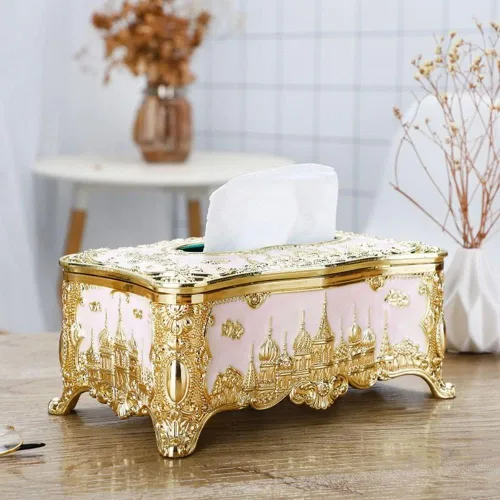 Vista 2 de Soporte para cubierta de pañuelos, castillo creativo en relieve y diamantes de imitación rectangular de acrílico para caja de pañuelos