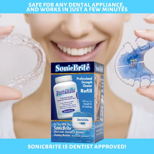 Vista 5 de Polvo de limpieza dental de alta intensidad: refresca tus dentaduras, retenedores, protectores nocturnos y alineadores, fórmula potente que elimina