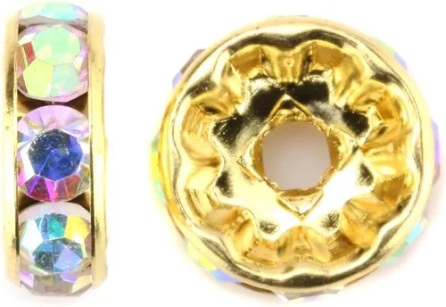 Vista 2 de RUBYCA 100 unidades de cuentas espaciadoras redondas estilo Rondelle en tono dorado de 10 mm, cristal checo AB blanco