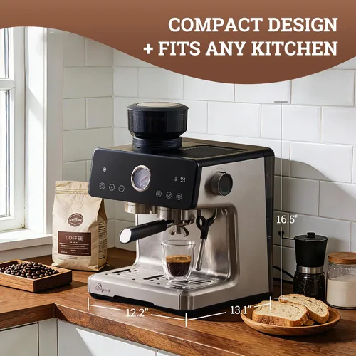 Vista 15 de Máquina de espresso con distribución automática y tazón con molinillo, cafetera barista con cold brew, espumador de leche para latte, máquina