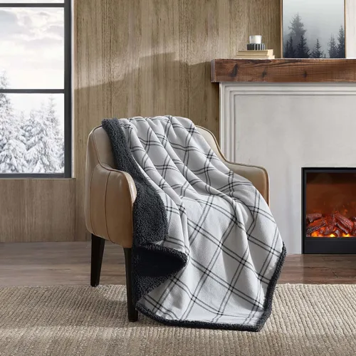 Vista 17 de Eddie Bauer - Manta decorativa de franela de algodón para hogar, ropa de cama reversible de sherpa para todas las estaciones, rojo y negro