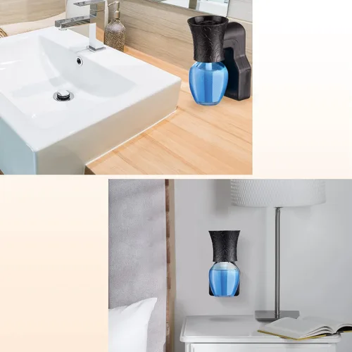 Vista 5 de Difusor enchufable de pared con 4 botellas vacías para esparcir aceites esenciales en el hogar, baño (negro)