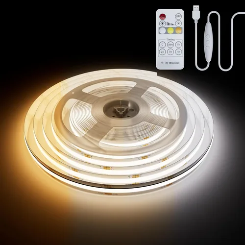 Vista 11 de PAUTIX Tira de luz LED COB USB de 5 V, 6.56 pies/6.6 ft, 1200 lm, regulable, 640 LED, 2700 K, blanco cálido, CRI90+ con retroiluminación de TV