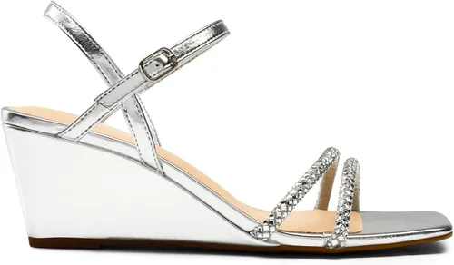Vista 4 de DREAM PAIRS Sandalias de cuña con tiras para mujer, sandalias de tacón bajo con diamantes de imitación, punta abierta, para boda, fiesta de novia