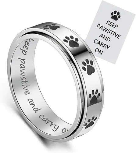 Vista 22 de LYTTMAB Keep Pawstive - Anillo de ansiedad para mujer, anillo giratorio con estampado de pata de perro y gato, anillo para ansiedad para mujer