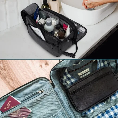 Vista 6 de PAVILIA - Neceser para hombre, kit de afeitado para viaje, neceser de viaje para hombres, organizador de artículos de aseo para el cuidado personal