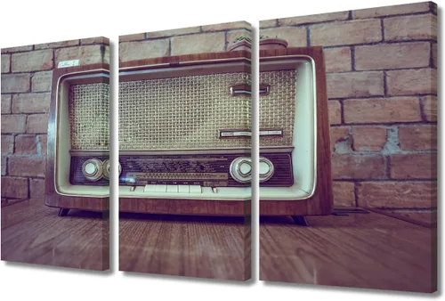 Vista 28 de TUMOVO Arte de pared de estilo retro, grupo de dispositivos electrónicos antiguos de radio, pinturas de imágenes, 3 piezas, lienzo, decoración