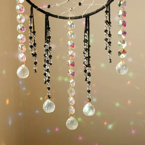Vista 8 de Artilady - Atrapa-sueños de cristal, grandes atrapasueños de luna negros estilo boho para colgar en la pared, decoraciones para la casa, decoración
