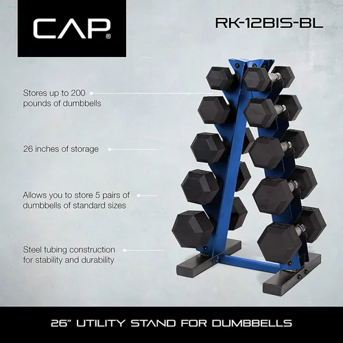 Vista 3 de CAP Barbell Juego de mancuernas de 150 libras con estante, serie Color Azul