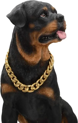 Vista 6 de Collar de perro con cadena de oro de 18 quilates, cadena de perro de eslabones cubanos de 0.59 pulgadas, collar de acero inoxidable de metal