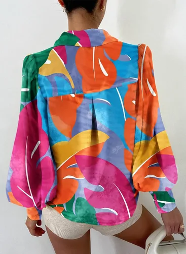 Vista 8 de EVALESS Blusas con botones para mujer, blusas de manga larga con estampado de moda 2025