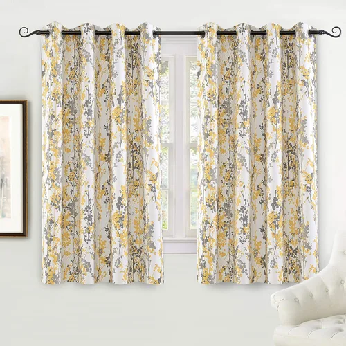 Vista 12 de Cortinas DriftAway 100% Blackout Amarillas y Blancas para Sala de Estar, Dormitorio, Cocina, 84 Pulgadas de Largo, Paneles Botánicos con Flores