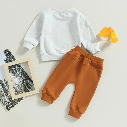 Vista 3 de Conjunto de sudadera de manga larga con estampado de letras para bebé y niño pequeño