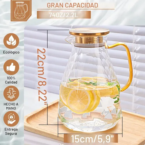 Vista 2 de Jarra de vidrio, jarra de agua de 74.4 oz con tapa