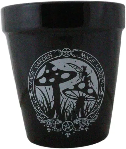 Vista 8 de Ebros Gift Wicca Brujería Gótica Magia Maceta de Cerámica Negra, Contenedor Floral Alquímico Oculto, Jardinera para Alquimista, Florero, Pulgar