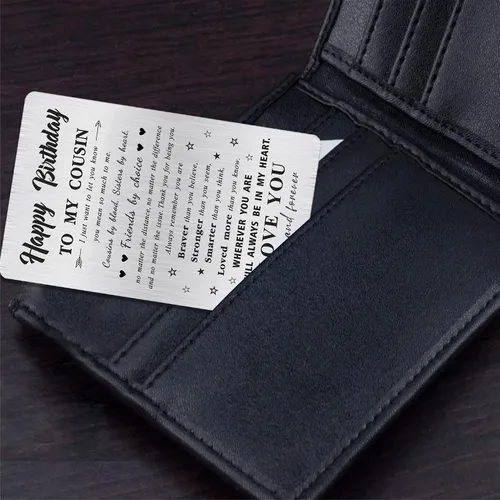 Vista 5 de Alotozo Tarjeta de cumpleaños personalizada para primo, tarjeta de billetera de acero inoxidable grabada con láser, regalo de cumpleaños para primo