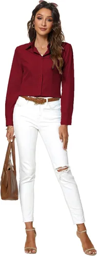 Vista 5 de Camiseta de manga larga con botones, simple, elástica, casual para mujer de Atnlewhi