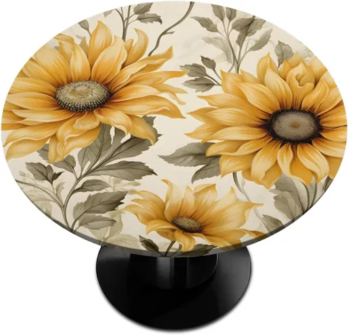 Vista 23 de Pardick Mantel redondo ajustado con borde elástico, mantel de mesa redonda con diseño de hojas abstractas y coloridas, impermeable y lavable, ideal
