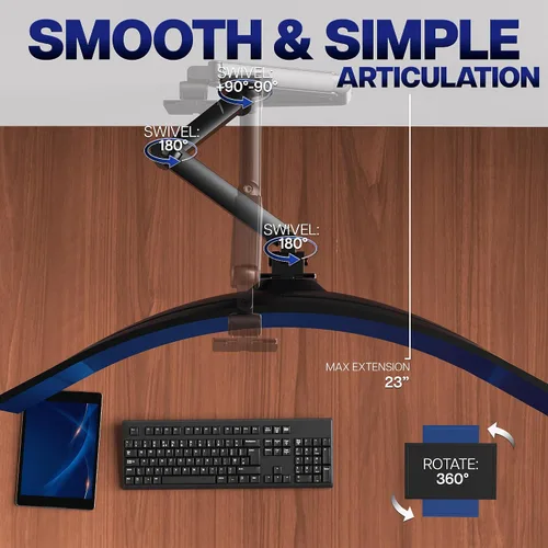 Vista 4 de VIVO Brazo de Monitor de Aluminio Premium de Servicio Pesado para Pantallas Ultraanchas de hasta 49 pulgadas y 44 libras, Montaje de Pared Negro