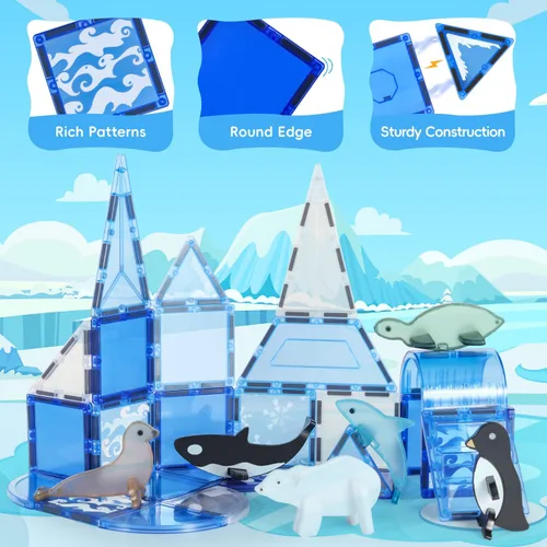 Vista 6 de Azulejos Magnéticos de Animales Árticos para Niños de 4-8 Años, Set de Construcción Magnética de Acuario con 6 Animales Marinos, Bloques Magnéticos