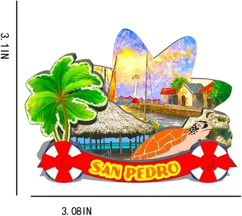 Vista 3 de Imán de Belice San Pedro para nevera de madera 3D, monumentos de viaje, coleccionables, recuerdos, decoración hecha a mano -538