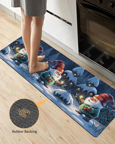 Vista 3 de Tapete de baño de gnomos de invierno para bañera, tapete antideslizante de secado rápido y absorbente, tierra de diatomeas, fregadero, dormitorio
