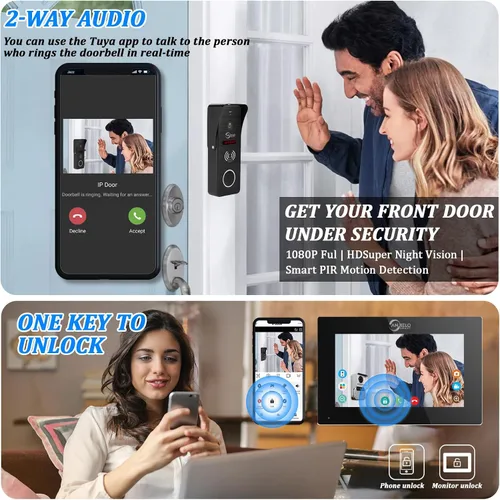 Vista 3 de ANJIELO SMART Timbre de video con cable con monitor interior, sistema de intercomunicación de video con cable, audio bidireccional, detección