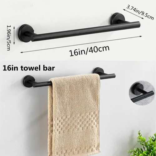 Vista 2 de szhdxsy - Juego de 6 accesorios de baño negro mate, soporte para toallas de acero inoxidable SUS 304 montado en la pared, incluye toallero de 16