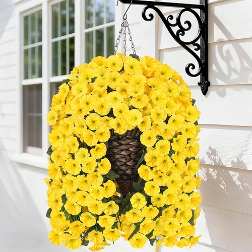 Vista 11 de Flores colgantes artificiales falsas con cesta para decoración al aire libre, resistentes a los rayos UV, flores de margaritas de seda sintética