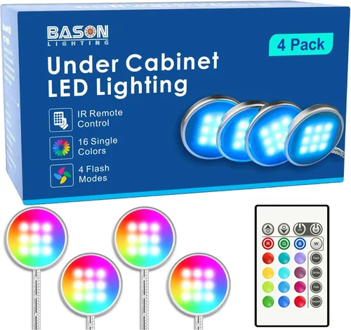 Vista 9 de BASON LIGHTING RGB Puck Lights Pulg in para vitrina, Bluetooth