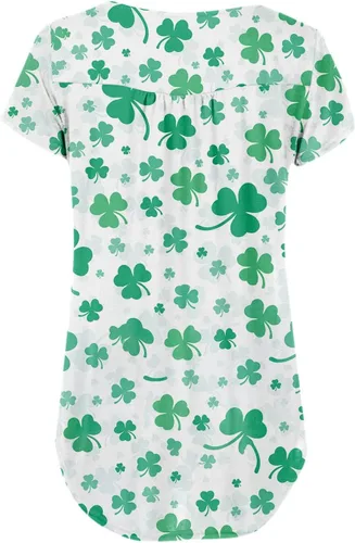 Vista 4 de ZEFOTIM Camiseta del Día de San Patricio para mujer, manga corta, con estampado de trébol irlandés, divertidas camisetas de la suerte, blusa floral
