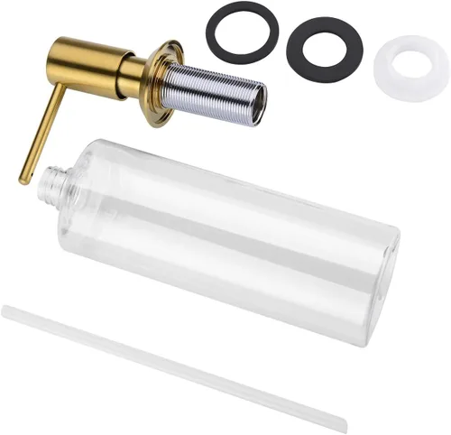 Vista 8 de Dispensador de jabón dorado para fregadero de cocina, dispensador de jabón integrado de latón, cabezal de bomba de oro cepillado, loción líquida