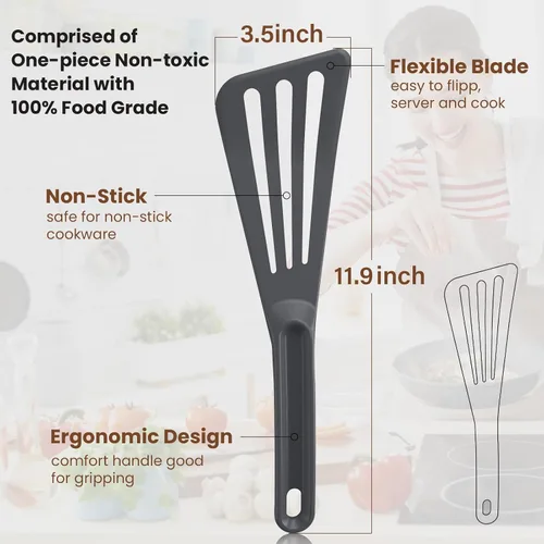 Vista 2 de Espátula ranurada, espátula profesional resistente al calor, espátula segura para utensilios de cocina antiadherentes