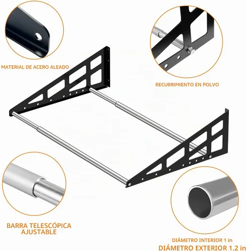 Vista 2 de Soporte de pared para neumáticos, resistente y ajustable de 31 a 56 pulgadas, estantes de ruedas para garaje con varillas telescópicas, garaje