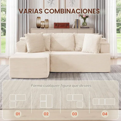 Vista 5 de Korser Sofás deshuesados para sala de estar, sofá de nube seccional con otomano, sofá en forma de L con asiento profundo de pana mullido y cómodo