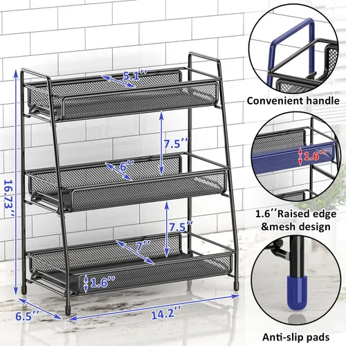 Vista 6 de EKNITEY Organizador de encimera de baño - Estante de especias de 3 niveles, estante de maquillaje de metal, pequeño organizador de perfume