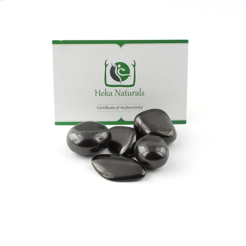 Vista 3 de Heka Naturals Shungite Tumbled Stones 1.76 oz – Purificación de agua, desintoxicación, mineralización, cristales curativos, decoración de Feng